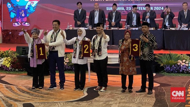 LSI Denny JA merilis elektabilitas Khofifah-Emil, Risma-Gus Hans, dan Luluk-Lukman di Pilgub Jatim 2024.