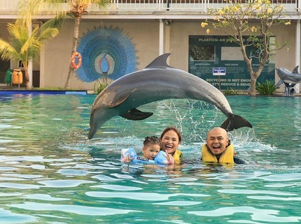 5 Potret Seru Wendy Cagur Ajak Keluarga Main dengan Lumba-lumba, Putri Bungsu Bikin Gemas