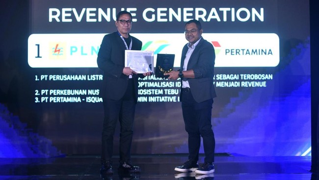 Pertamina menduduki juara tiga kategori Revenue Generation pada BUMN Technology Adaptation Award pada kegiatan FORDIGI Summit 2024, baru-baru ini.
