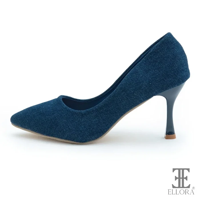 Ellora Sepatu Heels Kerja Bahan Denim (Navy)