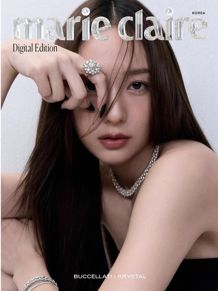 Krystal f(x) baru-baru ini melakukan pemotretan Digital Cover Majalah Marie Claire Korea, berkolaborasi dengan brand perhiasan Buccellati. Penampilannya sangat anggun dengan sentuhan kemewahan dari perhiasan tersebut./Foto: X.com/marieclairekr
