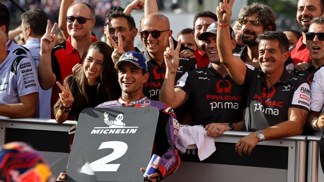 Pembalap Pramac Racing Jorge Martin mengatakan finis kedua pada MotoGP Jepang 2024 di Sirkuit Motegi berkat Marc Marquez, Minggu (6/10).