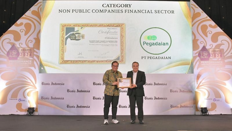 PT Pegadaian meraih dua penghargaan sekaligus di ajang Bisnis Indonesia TOP BUMN Awards 2024 yang berlangsung di Jakarta pada Rabu (02/10).