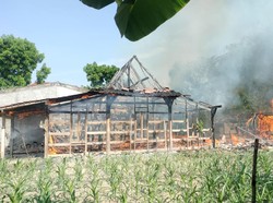 Rumah dari Kayu Jati Terbakar Tinggal Rangka di Tunggak Grobogan