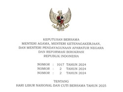 SKB 3 Menteri tentang Libur Nasional dan Cuti Bersama 2025 dengan Link PDF
