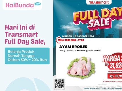 Hari Ini di Transmart Full Day Sale, Belanja Produk Rumah Tangga Diskon 50% + 20% Bun
