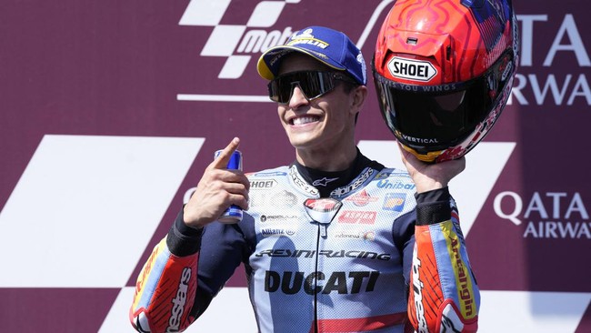 Pembalap Gresini Racing Marc Marquez mendekati rekor Valentino Rossi usai juara dalam MotoGP Australia 2024 di Sirkuit Phillip Island, Minggu (20/10).