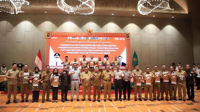 Pj Gubernur Sumsel, Elen Setiadi mengapresiasi kesepakatan Pemprov Sumsel dengan 17 kabupaten/kota Sumsel terkait opsen PKB, opsen BBNKB, dan opsen pajak MBLB.