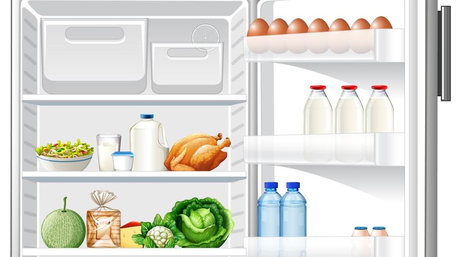 Refrigerator with lots of food illustration