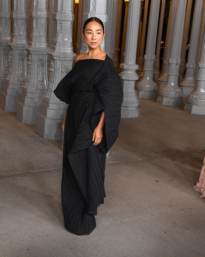 LOS ANGELES, CALIFORNIA - NOVEMBER 02: Greta Lee arrives at the 2024 LACMA Art+Film Gala at Los Angeles County Museum of Art on November 02, 2024 in Los Angeles, California. (Photo by Steve Granitz/FilmMagic)