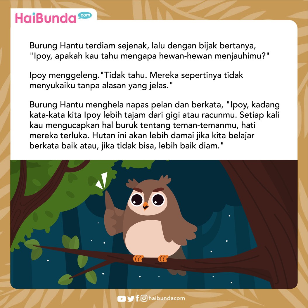 Cerita Fabel Mulut Jahat Ular Ipoy & Burung Hantu Bijak