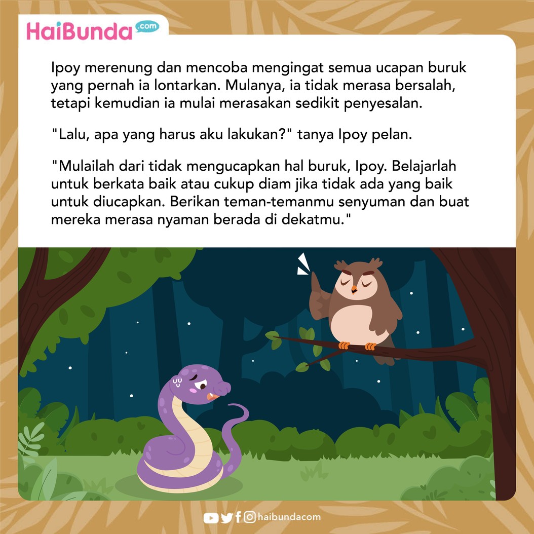 Cerita Fabel Mulut Jahat Ular Ipoy & Burung Hantu Bijak