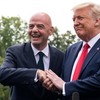 US President Donald Trump shakes hands with FIFA President Gianni Infantino on the South Lawn of the White House in Washington, DC, on September 9, 2019, before he departs for North Carolina. (Photo by NICHOLAS KAMM / AFP)