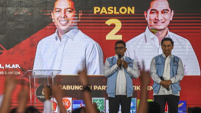 Pasangan Andra Soni-Dimyati Natakusumah unggul sementara dalam hitung sigap alias quick count Pilkada Banten 2024.