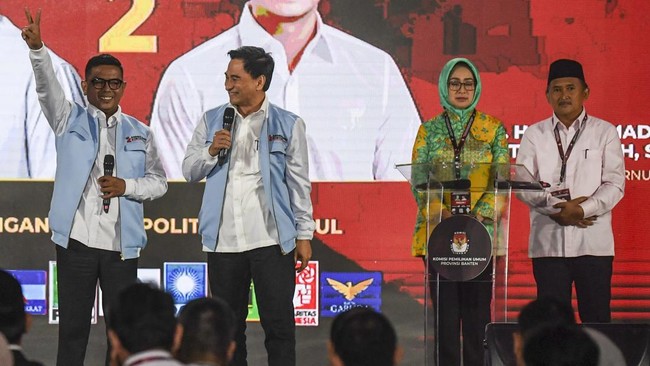 Andra Soni-Dimyati Menang 55,88% Andra-Dimyati memperoleh 3.102.501 suara. Perolehan suara itu setara dengan 55,88 persen dari seluruh suara sah di Pilgub Banten 2024.
