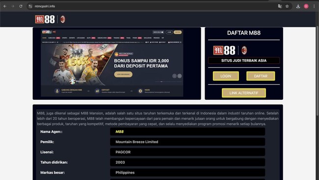 Website resmi NTMC Polri diduga terkena serangan siber dan berubah menjadi situs judi online.