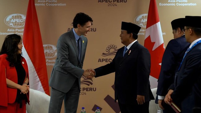 Perdana Menteri Kanada Justin Trudeau memuji kepemimpinan Presiden Prabowo Subianto saat bertemu di Lima, Peru.