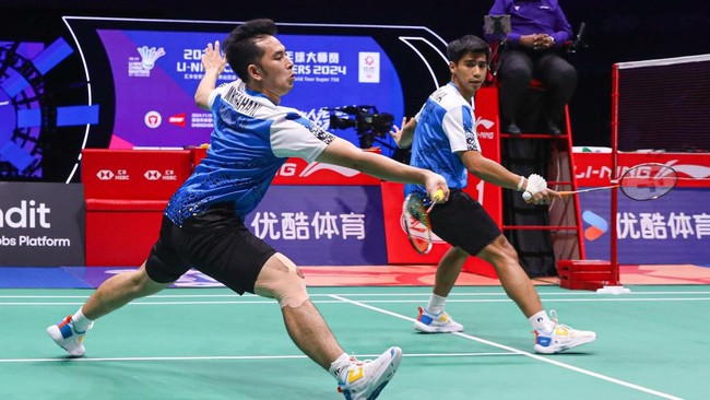 Sabar Karyaman Gutama/Moh Reza Pahlevi Isfahani Jin Yong/Seo Seung Jae pada laga final China Masters 2024