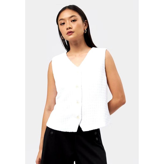 Executive Fitted Checked Vest Off White