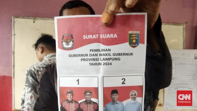 Rahmat Mirzani-Jihan Nurlela unggul telak dari pasangan Arinal-Sutono di Pilgub Lampung 2024 berasas quick count Indikator Politik.