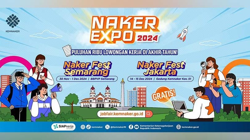 Kementerian Ketenagakerjaan (Kemnaker) akan menggelar Naker Fest 2024 di BBPVP Semarang pada 30 November sampai 1 Desember 2024.