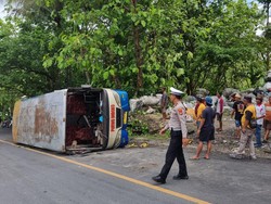 Gagal Nanjak, Bus Terguling di Pok Cucak Gunungkidul