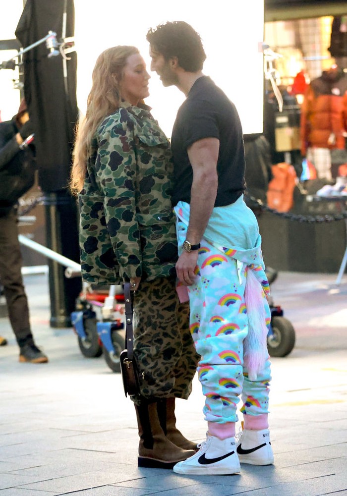 JERSEY CITY, NJ - JANUARY 12: Justin Baldoni and Blake Lively are seen on the set of 'It Ends with Us' on January 12, 2024 in Jersey City, New Jersey.  (Photo by Jose Perez/Bauer-Griffin/GC Images)
