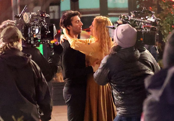JERSEY CITY, NJ - JANUARY 12: Justin Baldoni and Blake Lively are seen on the set of 'It Ends with Us' on January 12, 2024 in Jersey City, New Jersey.  (Photo by Jose Perez/Bauer-Griffin/GC Images)