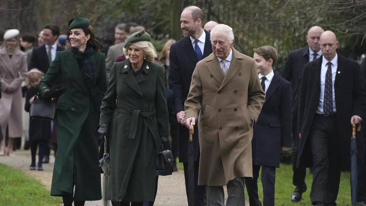 Kate, Princess of Wales with her eldest son Prince George leave after attending the Christmas day service at St Mary Magdalene Church in Sandringham in Norfolk, England, Wednesday, Dec. 25, 2024. (AP Photo/Jon Super)