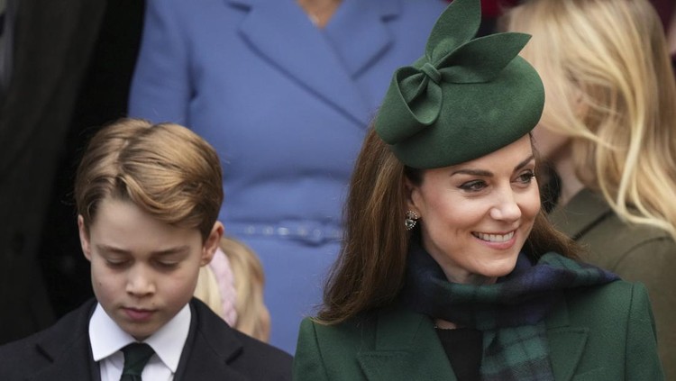 Kate, Princess of Wales with her eldest son Prince George leave after attending the Christmas day service at St Mary Magdalene Church in Sandringham in Norfolk, England, Wednesday, Dec. 25, 2024. (AP Photo/Jon Super)