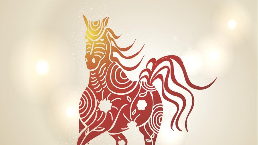 Chinese New Year 2014&period; Multicolor running horse with tribal flowers design over transparent lights background&period; EPS10 vector file with transparency layers&period;