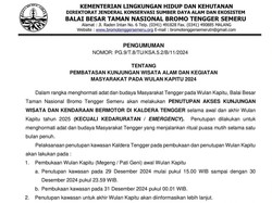 Akses Wisata ke Gunung Bromo Ditutup 1 Hari, Hormati Tradisi Wulan Kapitu