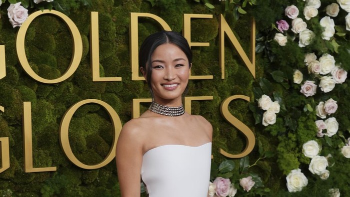 Anna Sawai arrives at the 82nd Golden Globes on Sunday, Jan. 5, 2025, at the Beverly Hilton in Beverly Hills, Calif. (Photo by Jordan Strauss/Invision/AP)