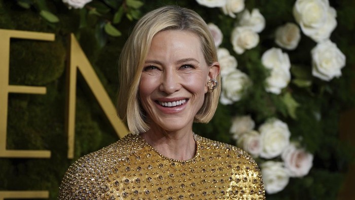 Cate Blanchett arrives at the 82nd Golden Globes on Sunday, Jan. 5, 2025, at the Beverly Hilton in Beverly Hills, Calif. (Photo by Jordan Strauss/Invision/AP)