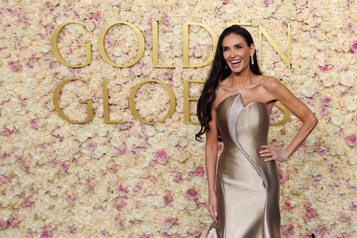Demi Moore attends the 82nd Golden Globe Awards in Beverly Hills, California, U.S., January 5, 2025. REUTERS/Daniel Cole