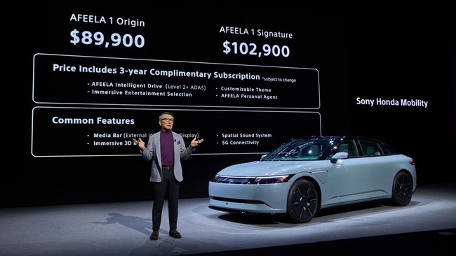 Afeela 1, mobil listrik perdana Sony dan Honda, sudah bisa dipesan dengan jadwal pengiriman pada pertengahan 2026.
