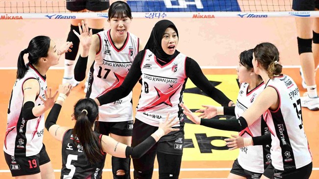 Megawati Hangestri Pertiwi mencetak 44 poin saat Red Sparks menang dramatis 3-2 atas IBK Altos dalam putaran keempat Liga Voli Korea, Selasa (14/1).