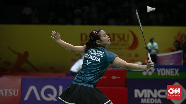 Gregoria Mariska Tunjung lolos ke perempat last Indonesia Masters 2025 setelah mengalahkan Lin Hsiang Ti di Istora Senayan, Kamis (23/1).