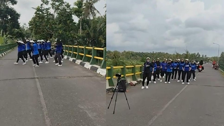 Viral emak-emak senam aerobik di jembatan.