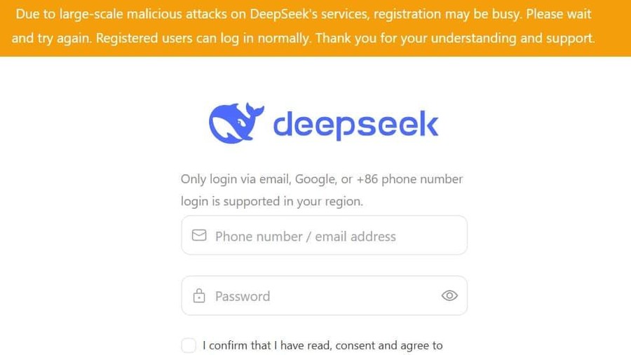 DeepSeek AI asal China yang mengusik pasar saham AS kena serangan siber. Pengguna baru mengalami kesulitan untuk mencoba mendaftar.