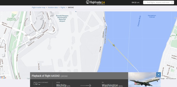 Jejak Penerbangan American Airlines yang Tabrak Back Hawk