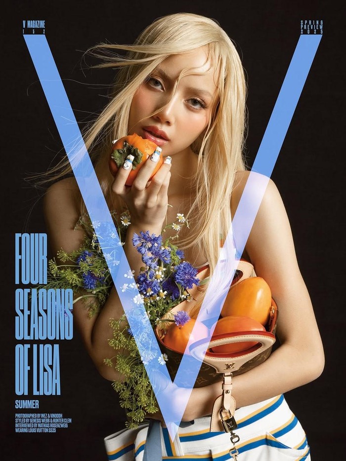 Dirilis pada 13 Januari 2025, V Magazine V152 issue dibintangi oleh Lisa, maknae (anggota termuda) sekaligus main dancer BLACKPINK. Artis Korea berkebangsaan Thailand itu menghiasi total empat sampul majalah edisi terbaru tersebut./ Foto: x.com/vmagazine