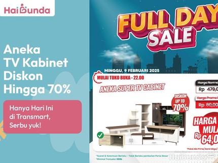 Aneka TV Kabinet Diskon Hingga 70% Hanya Hari Ini di Transmart, Serbu yuk!