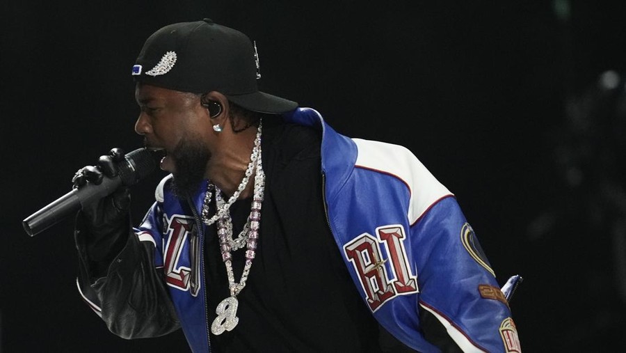 Kendrick Lamar performs during halftime of the NFL Super Bowl 59 football game between the Kansas City Chiefs and the Philadelphia Eagles&comma; Sunday&comma; Feb&period; 9&comma; 2025&comma; in New Orleans&period; &lpar;AP Photo&sol;Ashley Landis&rpar;