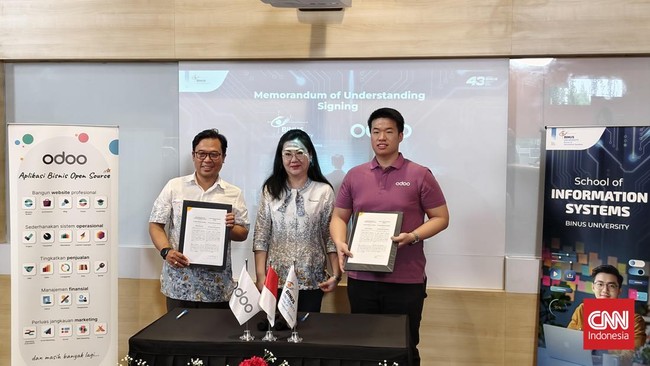 ERP Oddo membuka akses gratis software ke Binus University untuk pembekalan mahasiswa.
