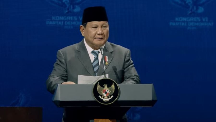 Presden Prabowo Subianto saat menghadiri penutupan Kongres VI Partai Demokrat di Jakarta, Selasa (25/2/2025). (YouTube/Partai Demokrat)