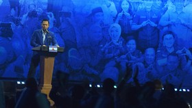 Ketua Umum Partai Demokrat Agus Harimurti Yudhoyono menyampaikan pidato politiknya pada penutupan Kongres VI Partai Demokrat di Jakarta, Selasa (25/2/2025).  Kongres yang mengusung tema Untuk Rakyat, Demokrat Sukseskan Pemerintahan Presiden Prabowo t