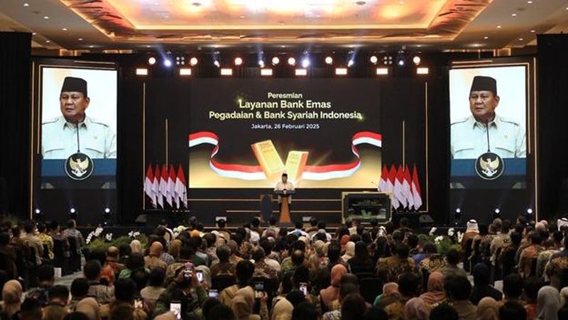 Presiden Prabowo Subianto meresmikan layanan Bank Emas Pegadaian dan Bank Syariah Indonesia (BSI) pada Rabu (26/2) di The Gade Tower (Kantor Pusat Pegadaian),