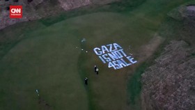 VIDEO: Penampakan Tulisan Raksasa 'Gaza is Not 4Sale' di Resor Trump