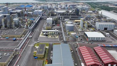 This handout photo taken and released on March 17, 2025 by the Indonesian Presidential Palace shows an aerial view of the smelter facility operated by PT Freeport Indonesia, the world's largest i